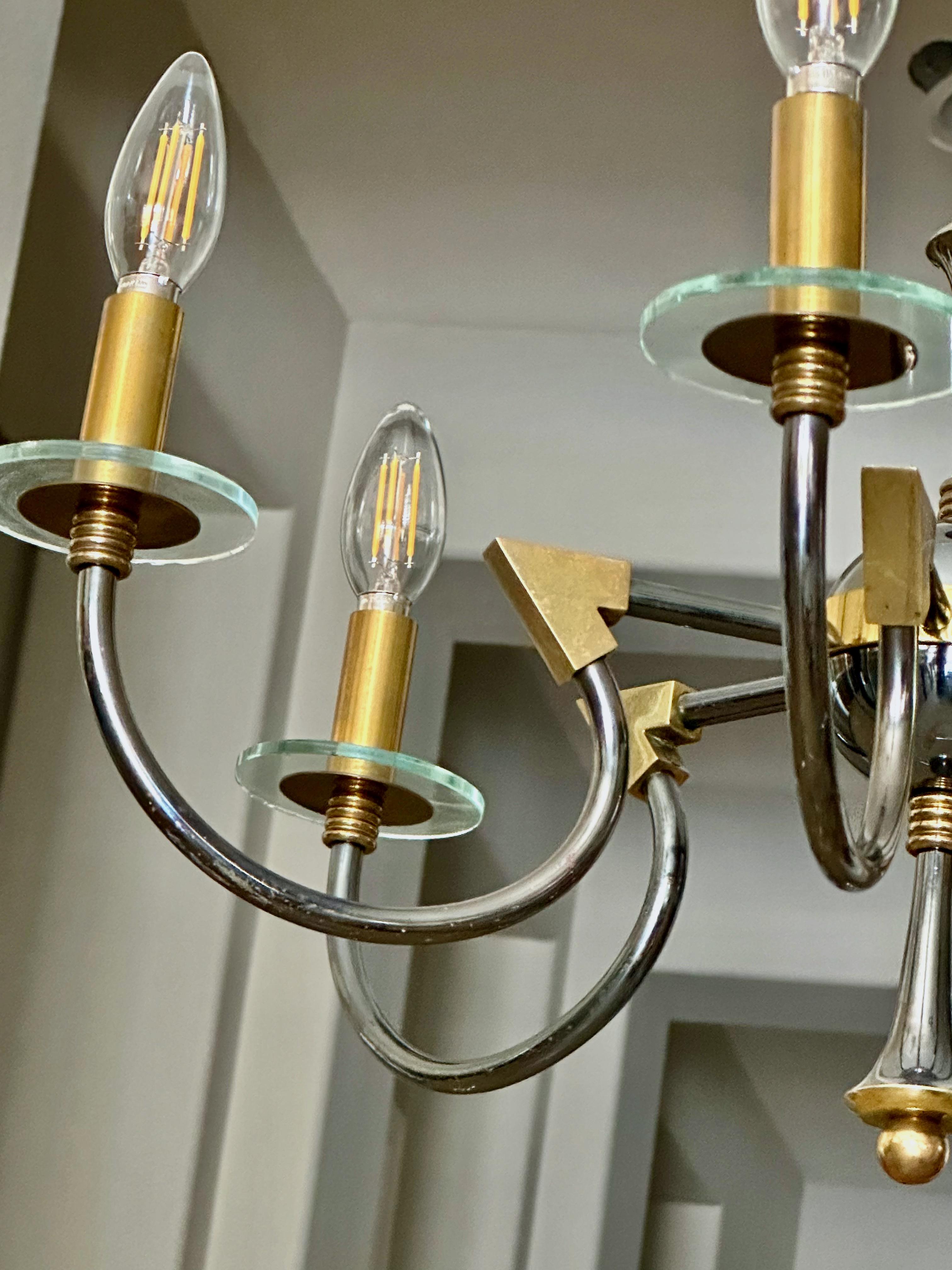 French Moderne Patinated Brass Chandelier by Maison Lunel For Sale 9