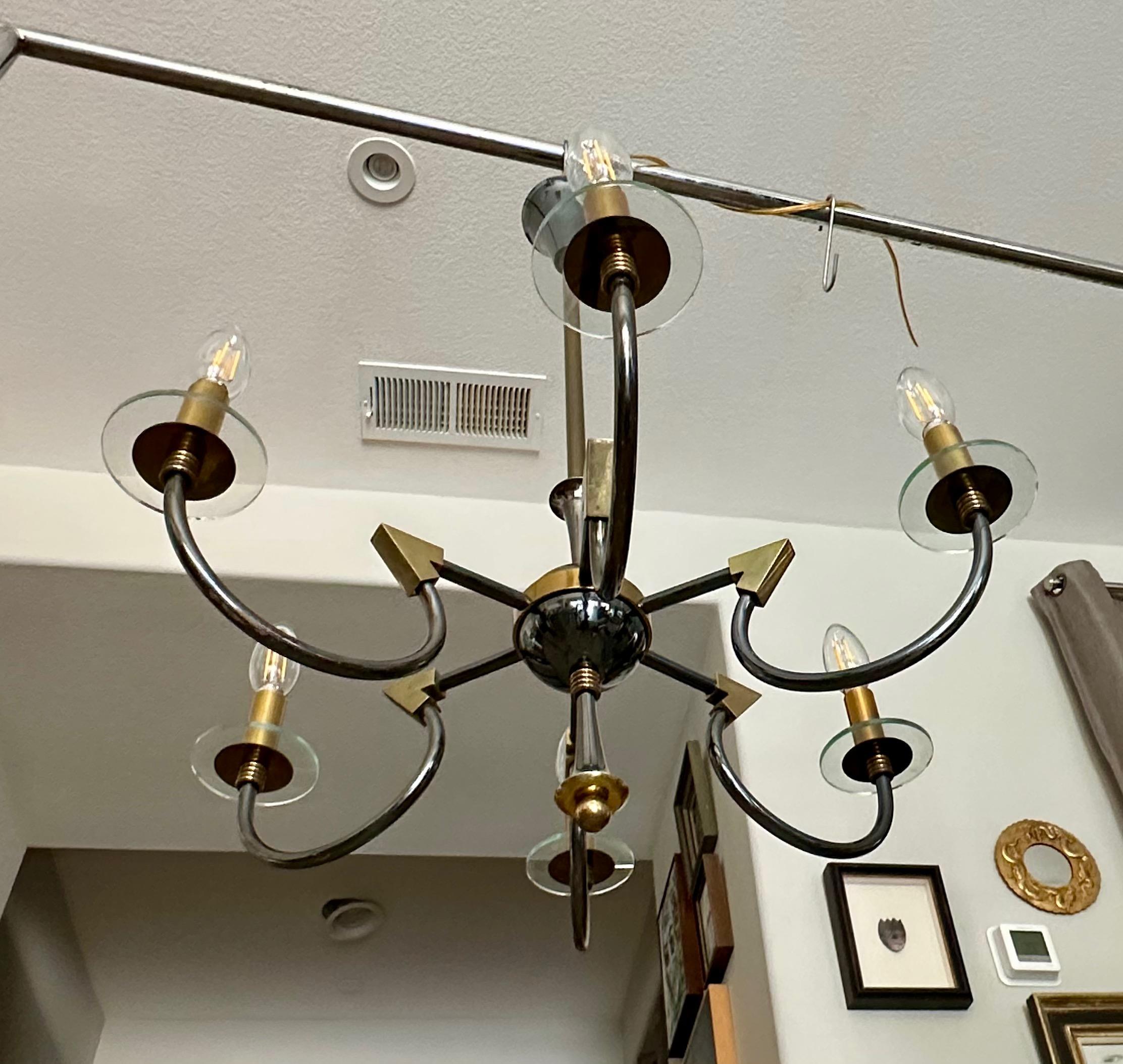 French Moderne Patinated Brass Chandelier by Maison Lunel For Sale 1