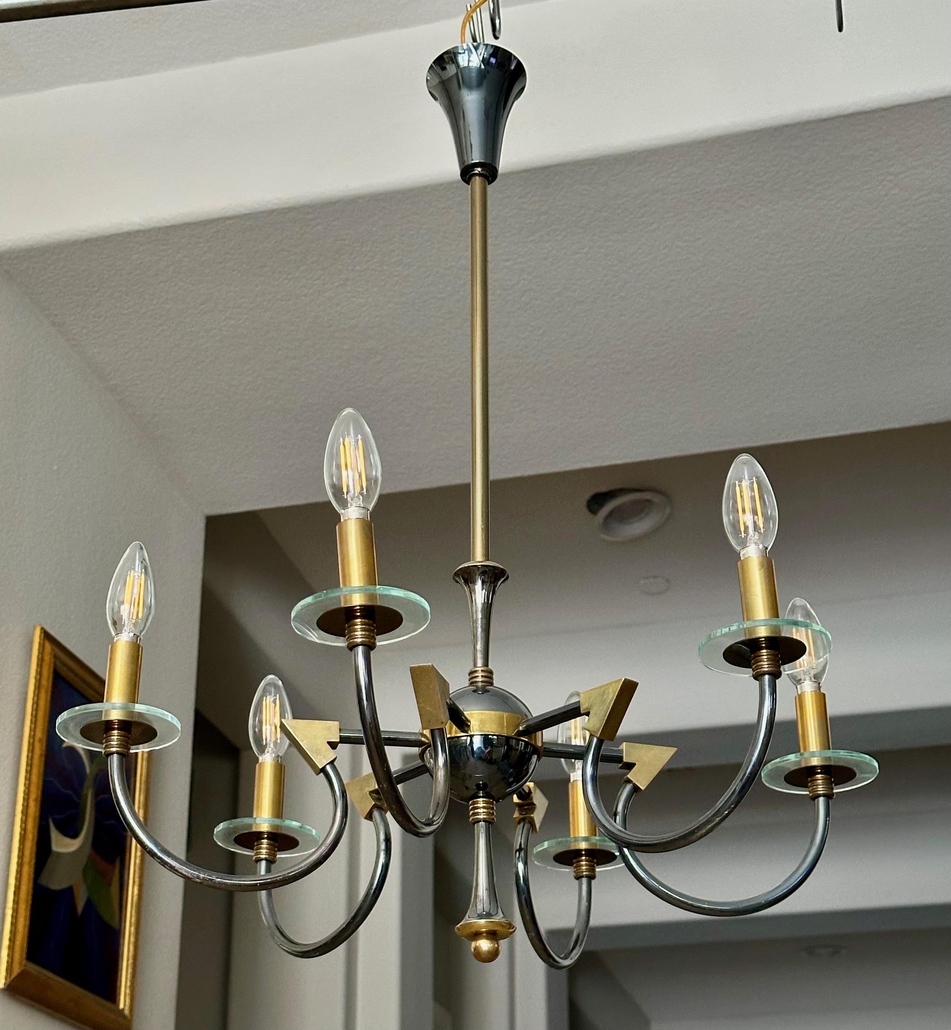 French Moderne Patinated Brass Chandelier by Maison Lunel For Sale 2