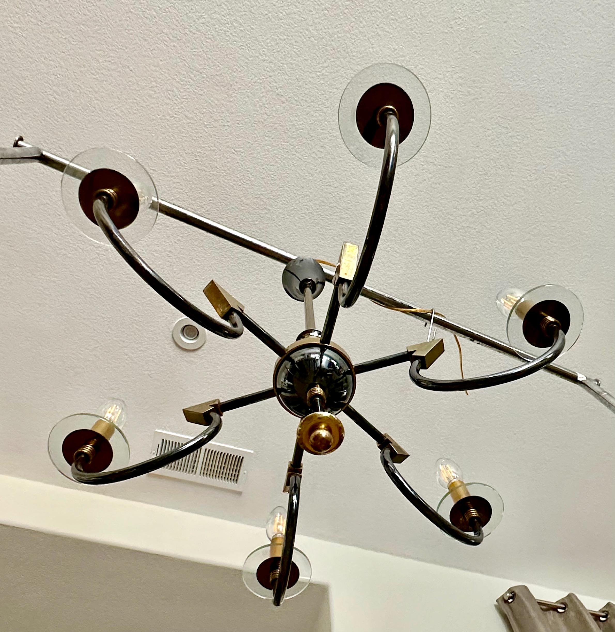 French Moderne Patinated Brass Chandelier by Maison Lunel For Sale 3