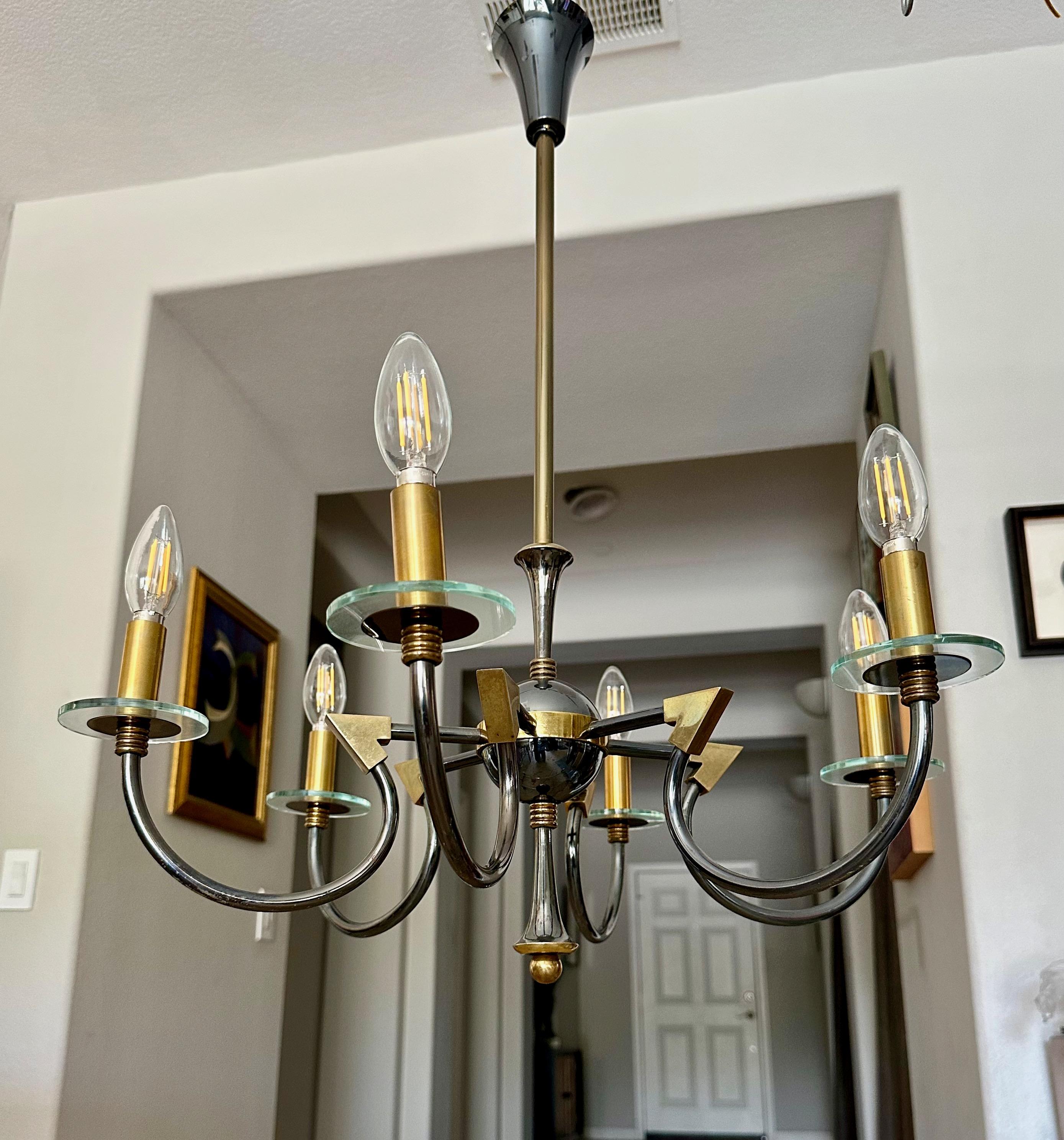 French Moderne Patinated Brass Chandelier by Maison Lunel For Sale 4