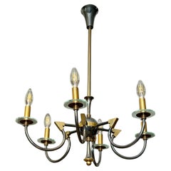 French Moderne Patinated Brass Chandelier by Maison Lunel