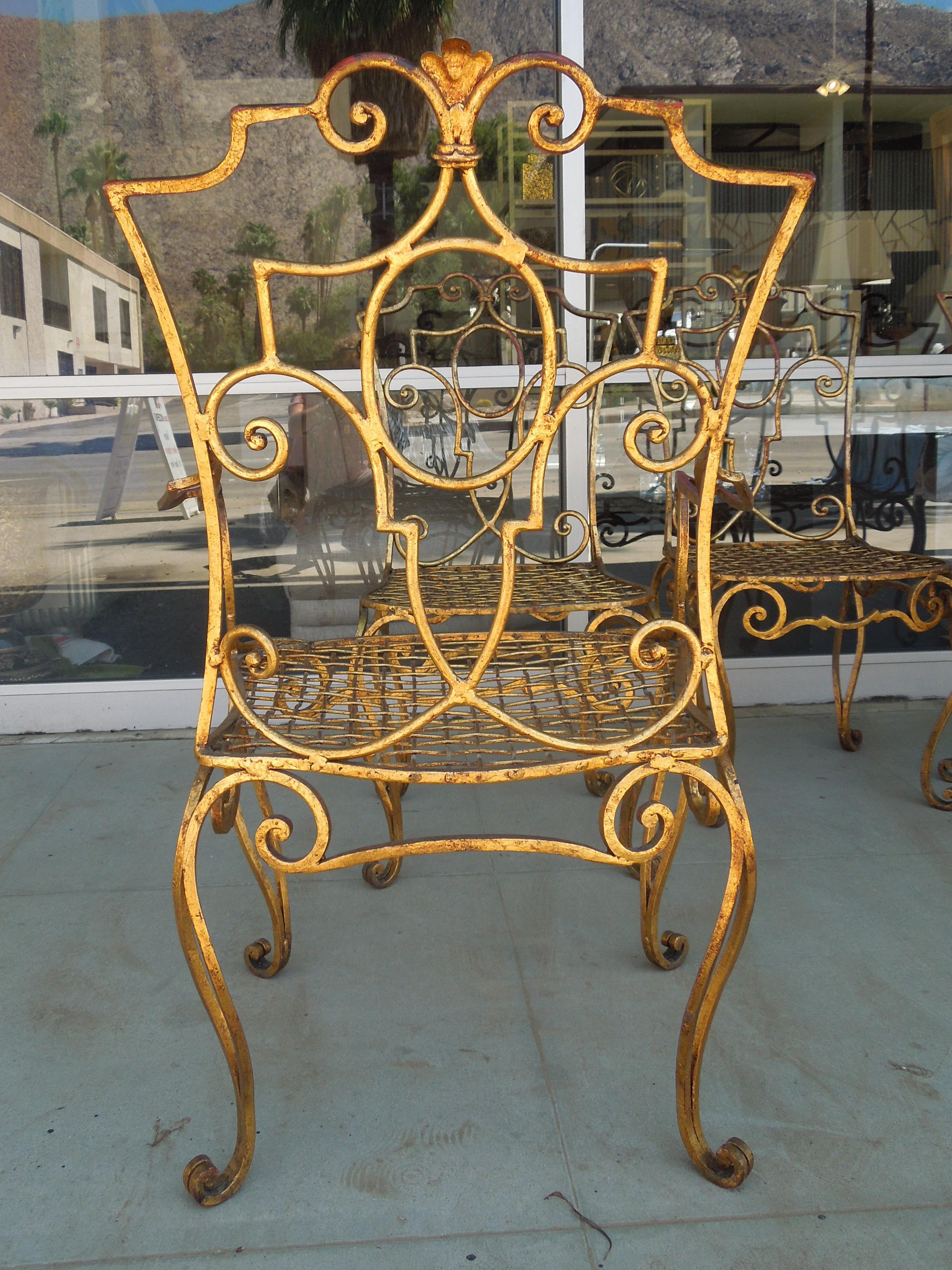 French Moderne Set of Four Gold Gilt Iron Chairs by Jean-Charles Moreux 4