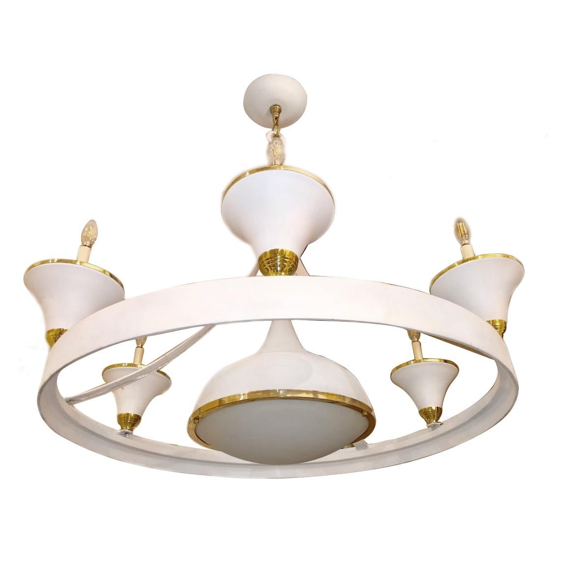 Metal French Moderne Style Chandelier For Sale