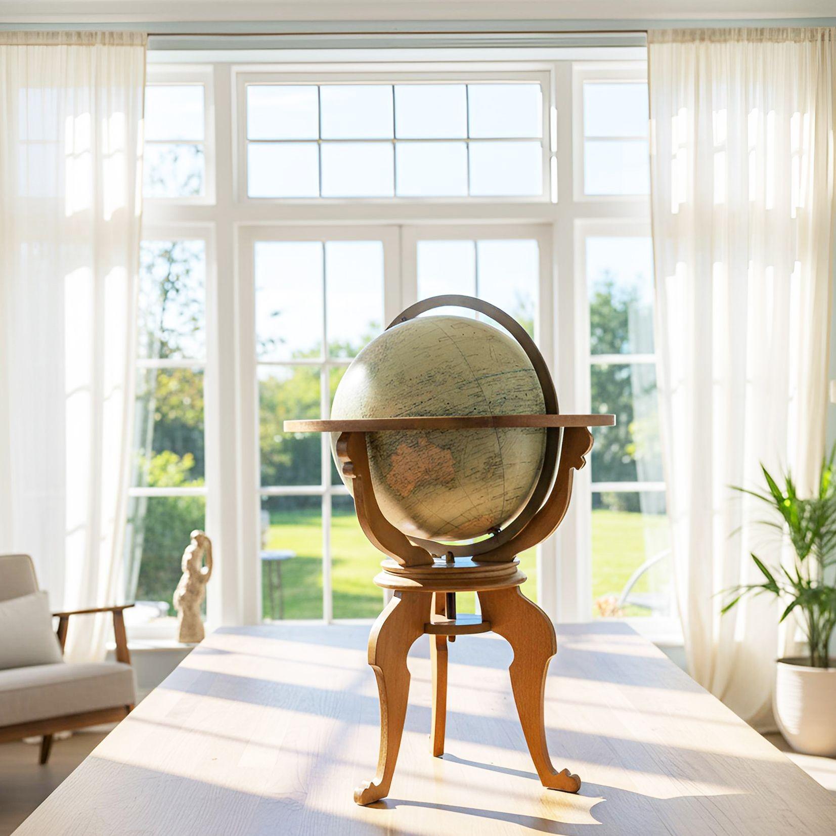 FRENCH MODERNE WALNUT TABLE TERRESTRIAL GLOBE BY GIRARD ET BARRÈRE
Paris, circa 1955
Maker seal in print: Girard et Barrère, Géographes-Éditeurs, 17 rue de l’Ancienne Comédie, Paris 6 / IMP MICHARD Paris

29