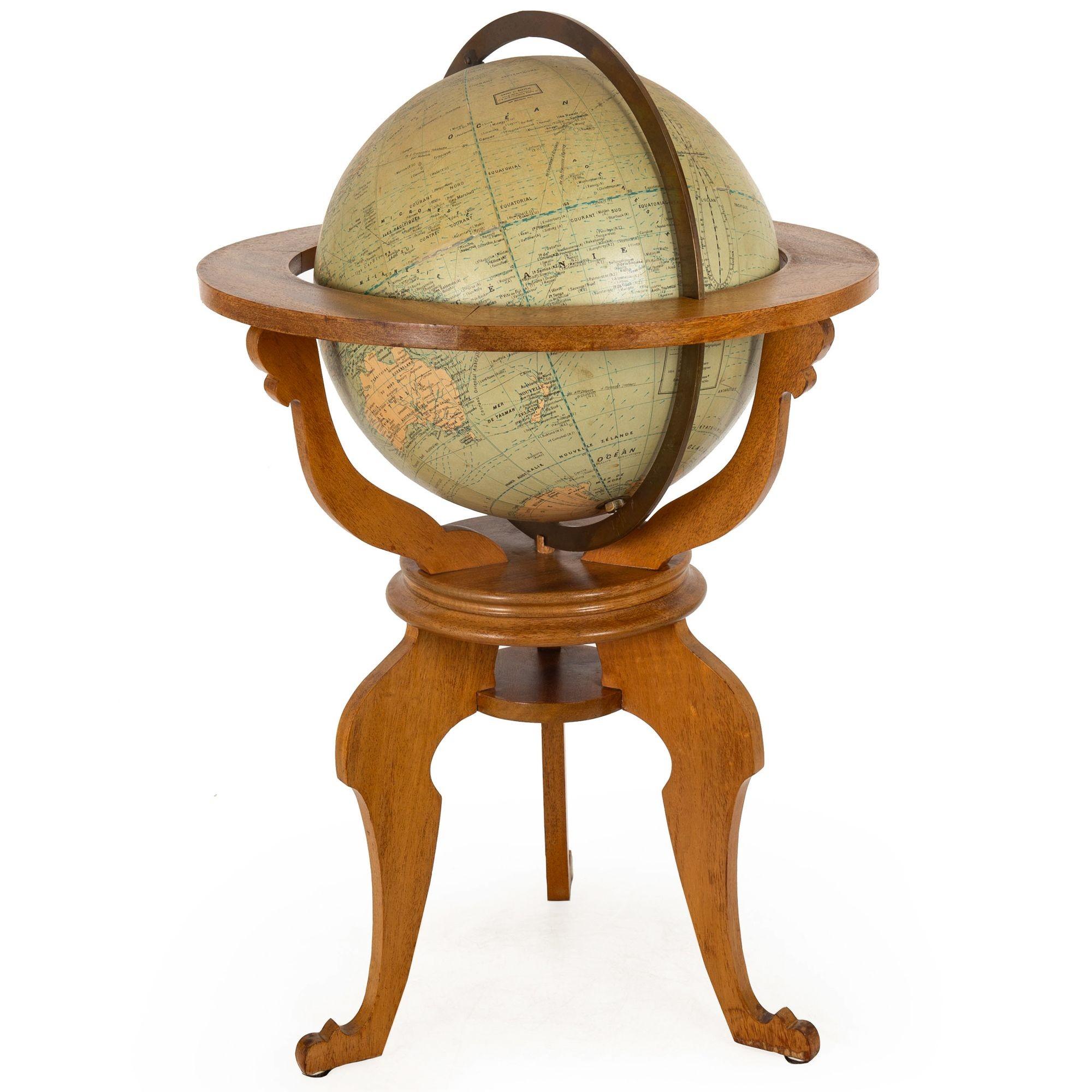 20th Century French Moderne Walnut Table Top Globe by Girard et Barrere ca. 1955 For Sale