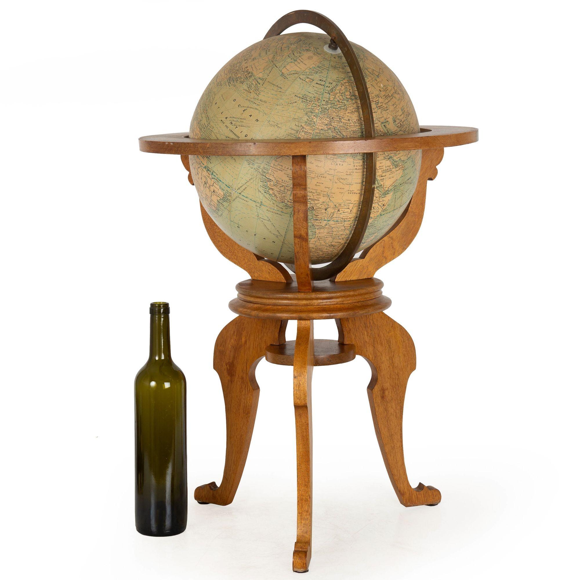 Brass French Moderne Walnut Table Top Globe by Girard et Barrere ca. 1955 For Sale