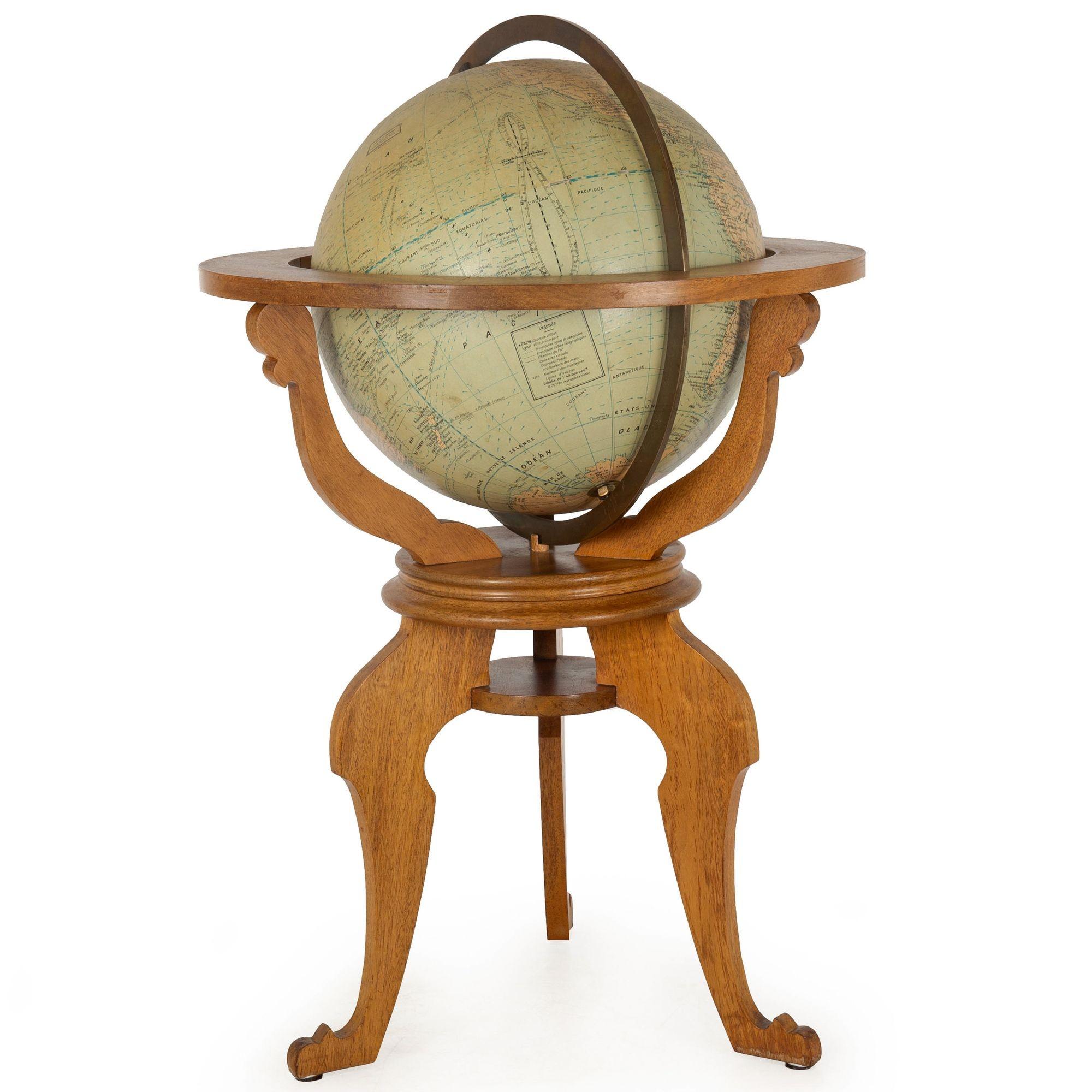 French Moderne Walnut Table Top Globe by Girard et Barrere ca. 1955 For Sale 1