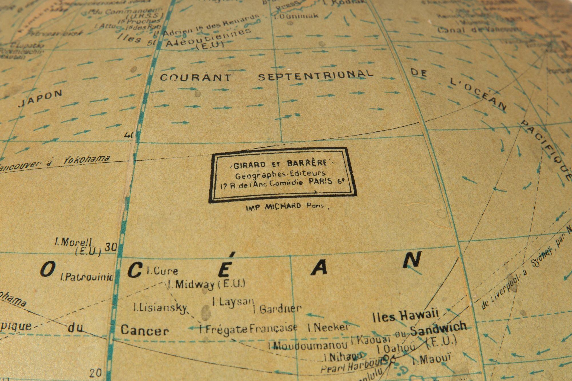 French Moderne Walnut Table Top Globe by Girard et Barrere ca. 1955 For Sale 2