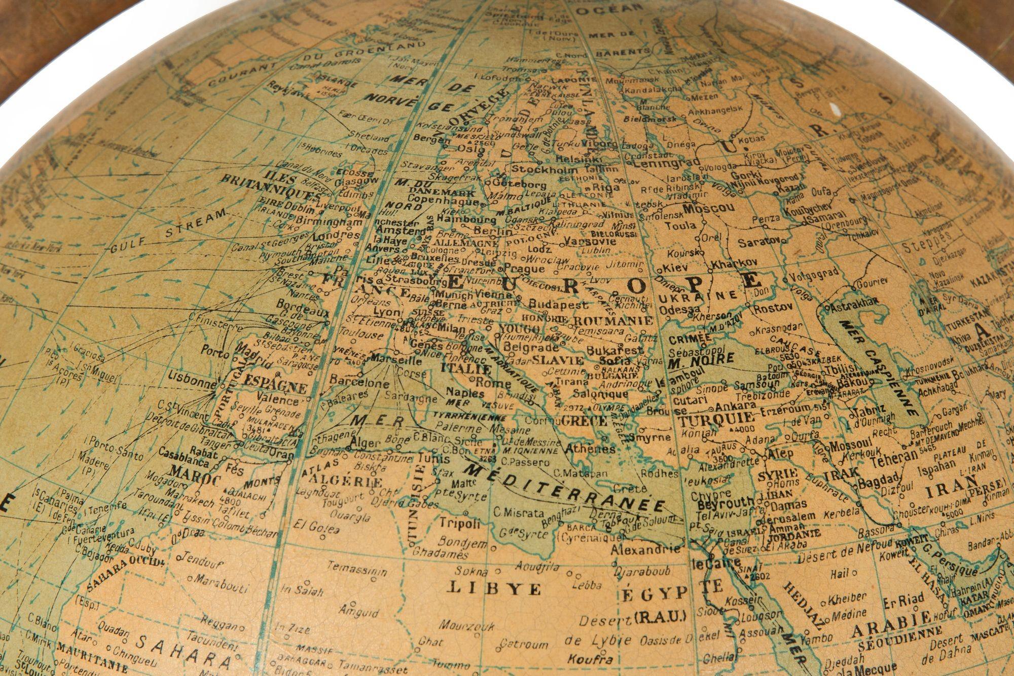 French Moderne Walnut Table Top Globe by Girard et Barrere ca. 1955 For Sale 4