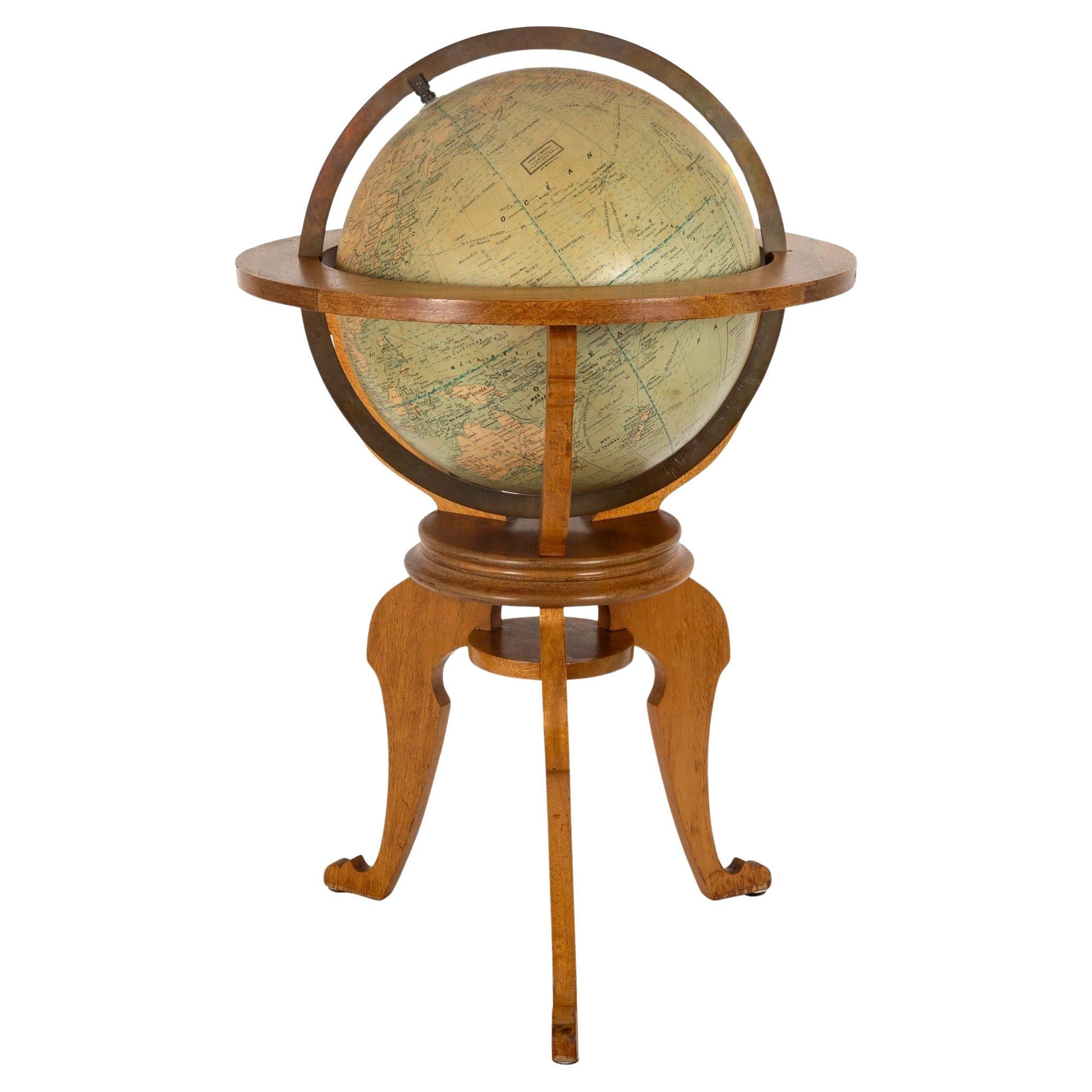 French Moderne Walnut Table Top Globe by Girard et Barrere ca. 1955 For Sale