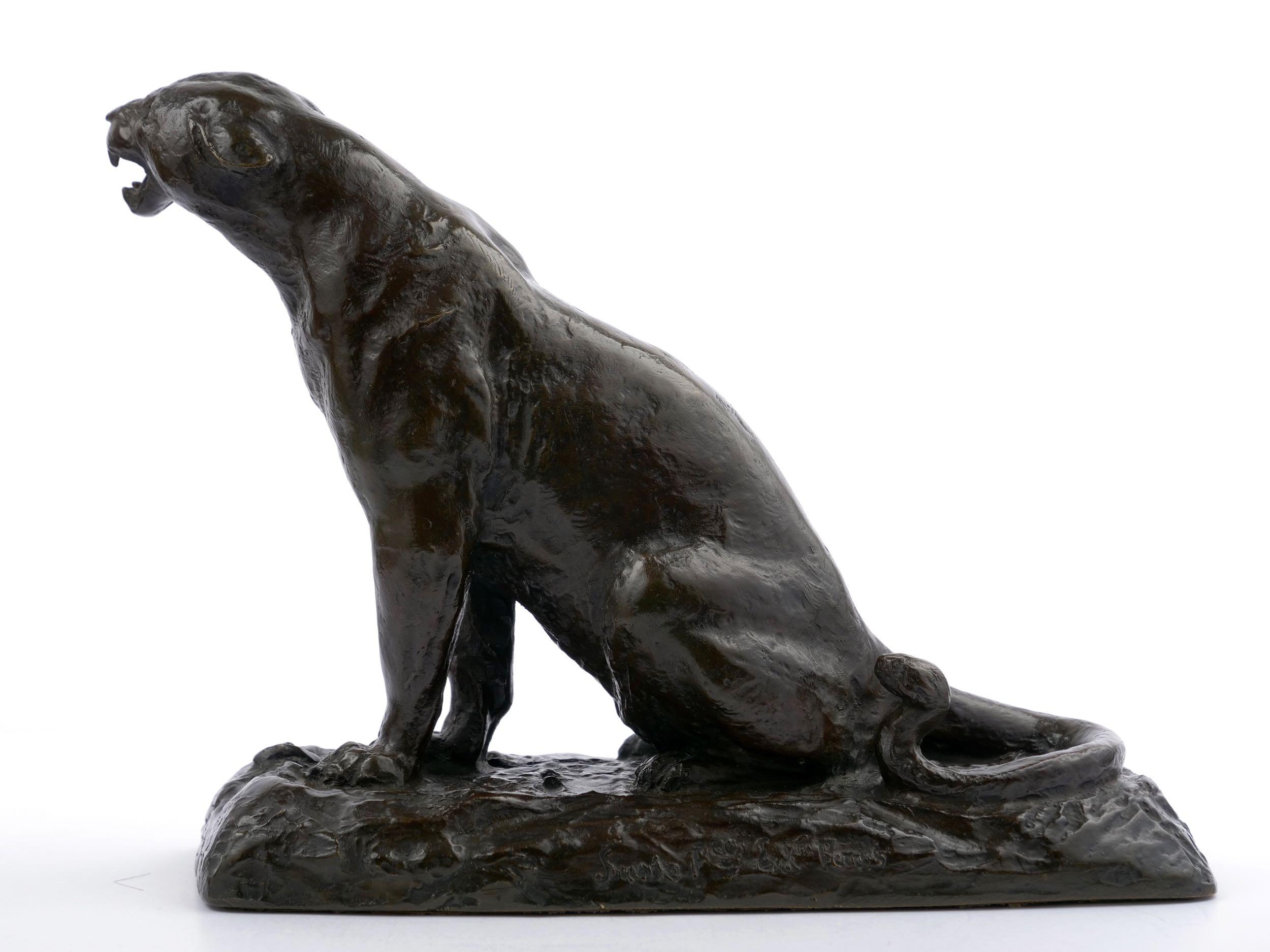 A vigorously modeled figure of a panther, Geoffroy executed this model in the nouveau and growing interest in modernism that began gripping the Animaliers during the first quarter of the 20th century. With a light impasto to the surface, it is