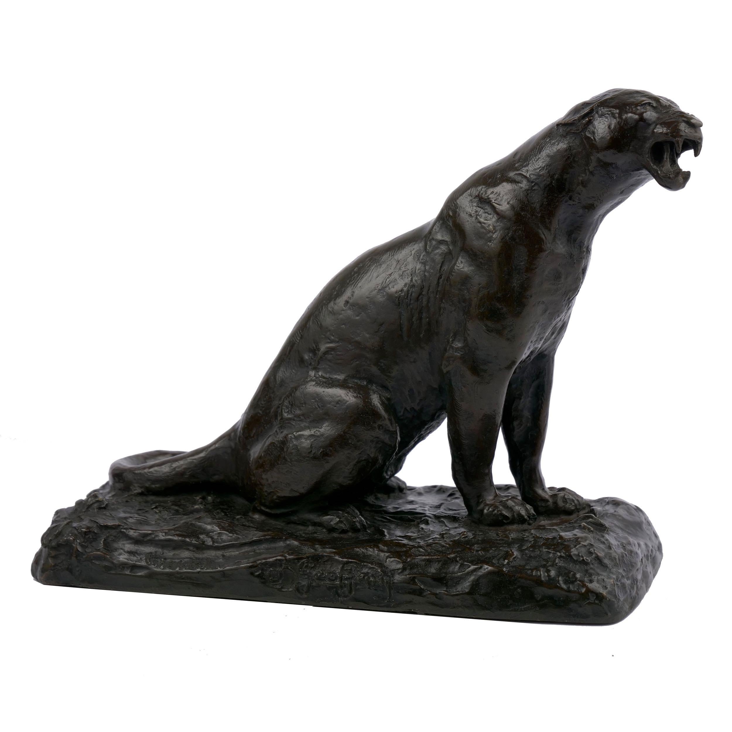 French Modernism Bronze Sculpture “Roaring Jaguar” after Adolphe Geoffroy 1