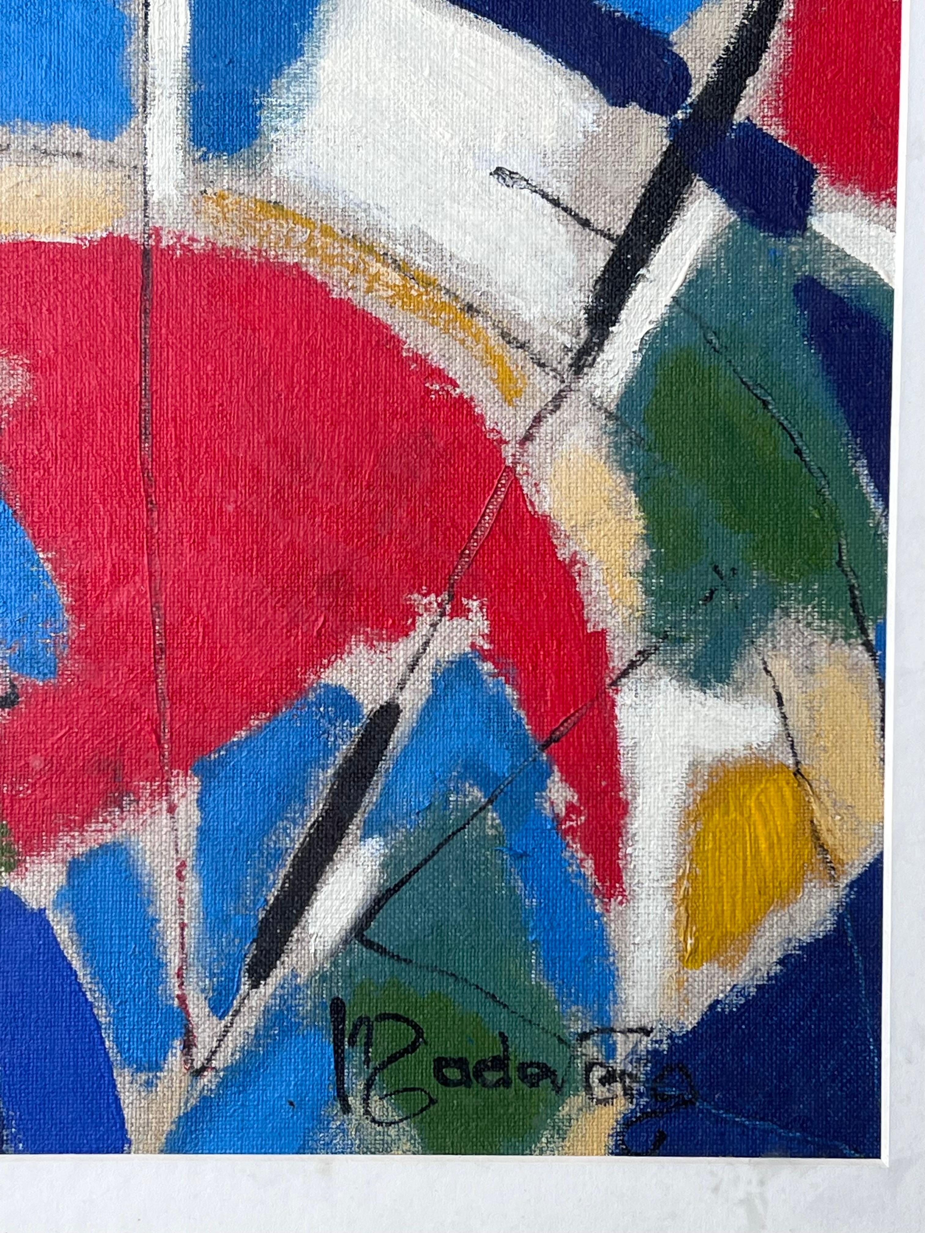 Abstraktes französisches kubistisches modernistisches signiertes Ölgemälde, 20. (Beige), Abstract Painting, von French Modernist