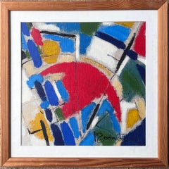 Abstract French Cubist Modernist Signed Oil Painting, 20th century