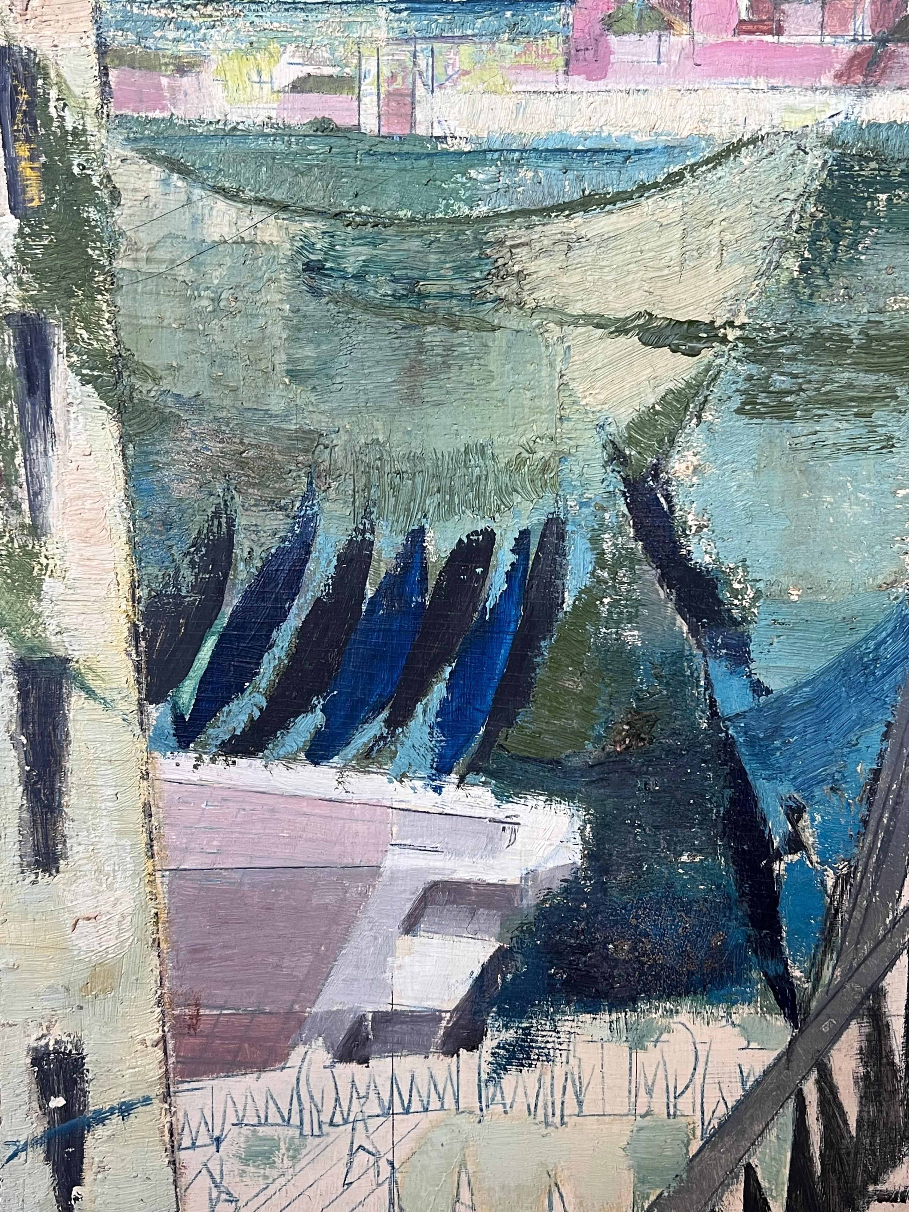 Peinture à l'huile française du milieu du 20e siècle Grand Canal Venise, couleurs douces et douces - Moderne Painting par French Modernist
