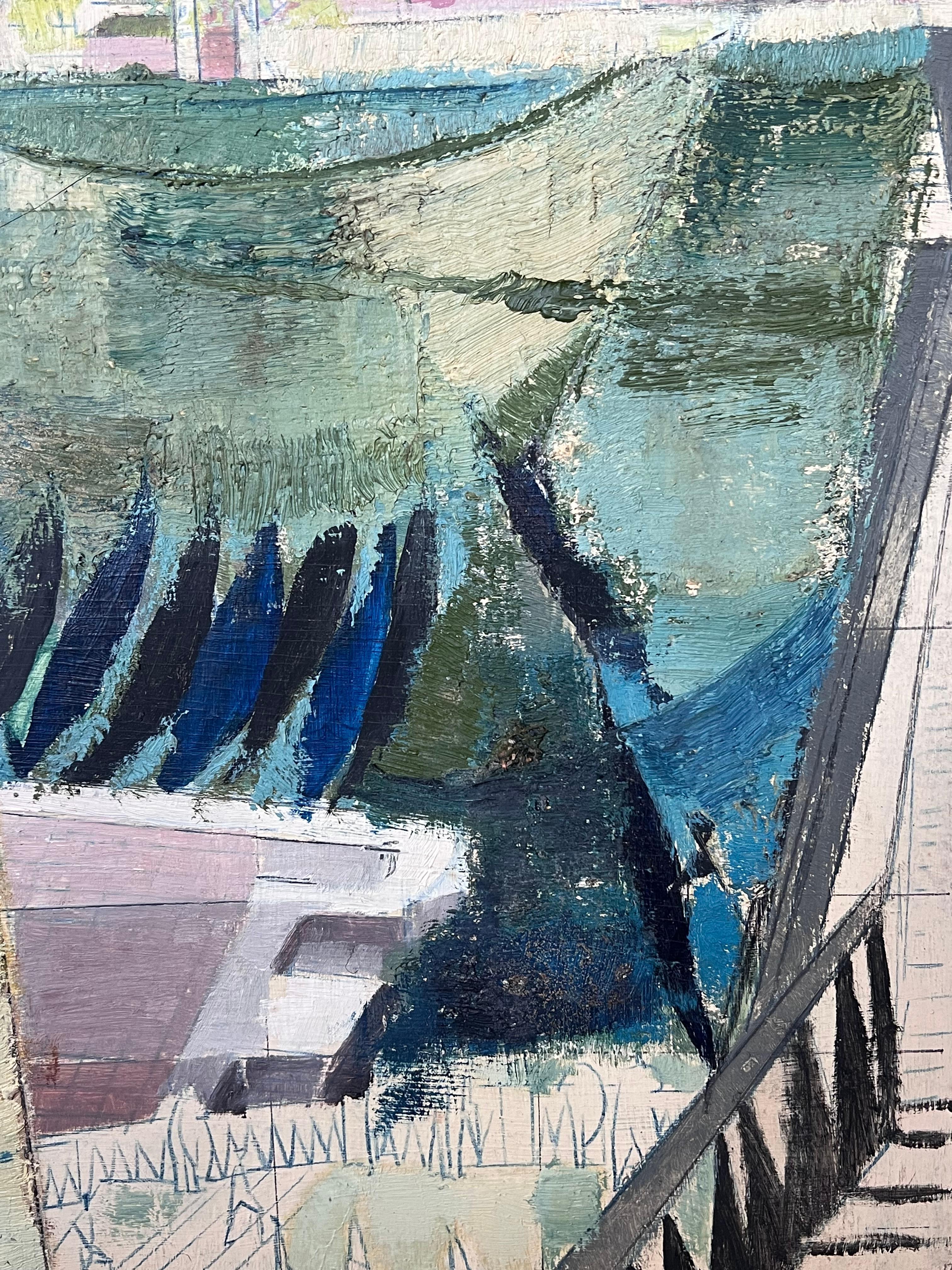 Peinture à l'huile française du milieu du 20e siècle Grand Canal Venise, couleurs douces et douces - Gris Landscape Painting par French Modernist