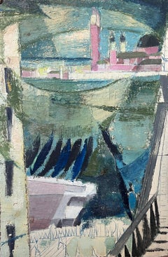 Mid 20th Century French Oil Painting Grand Canal Venice Muted Soft Colors