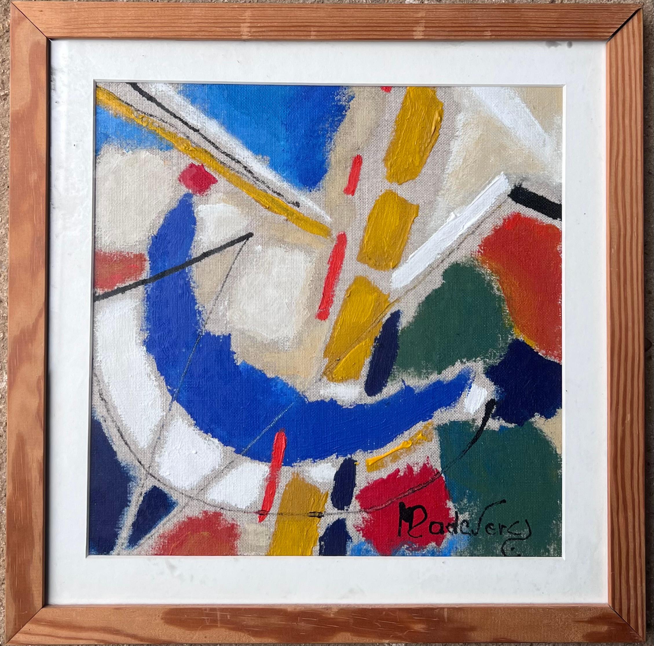 Modern French Cubist Abstract Colourful Signed Oil Painting in Frame - Beige Abstract Painting by French Modernist