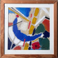 Modern French Cubist Abstract Colourful Signed Oil Painting in Frame