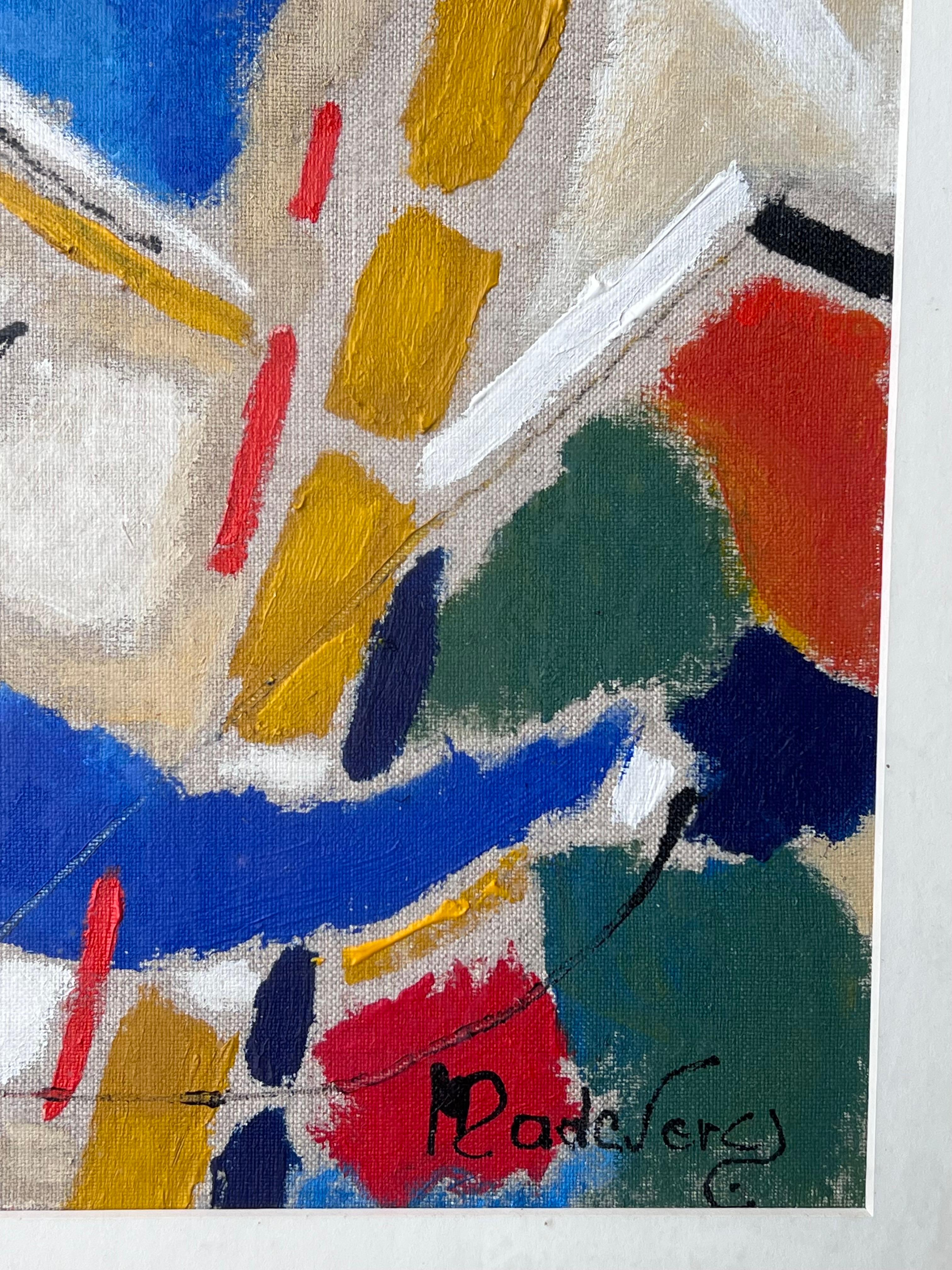 Modern French Cubist Abstract Colourful Signed Oil Painting in Frame For Sale 1