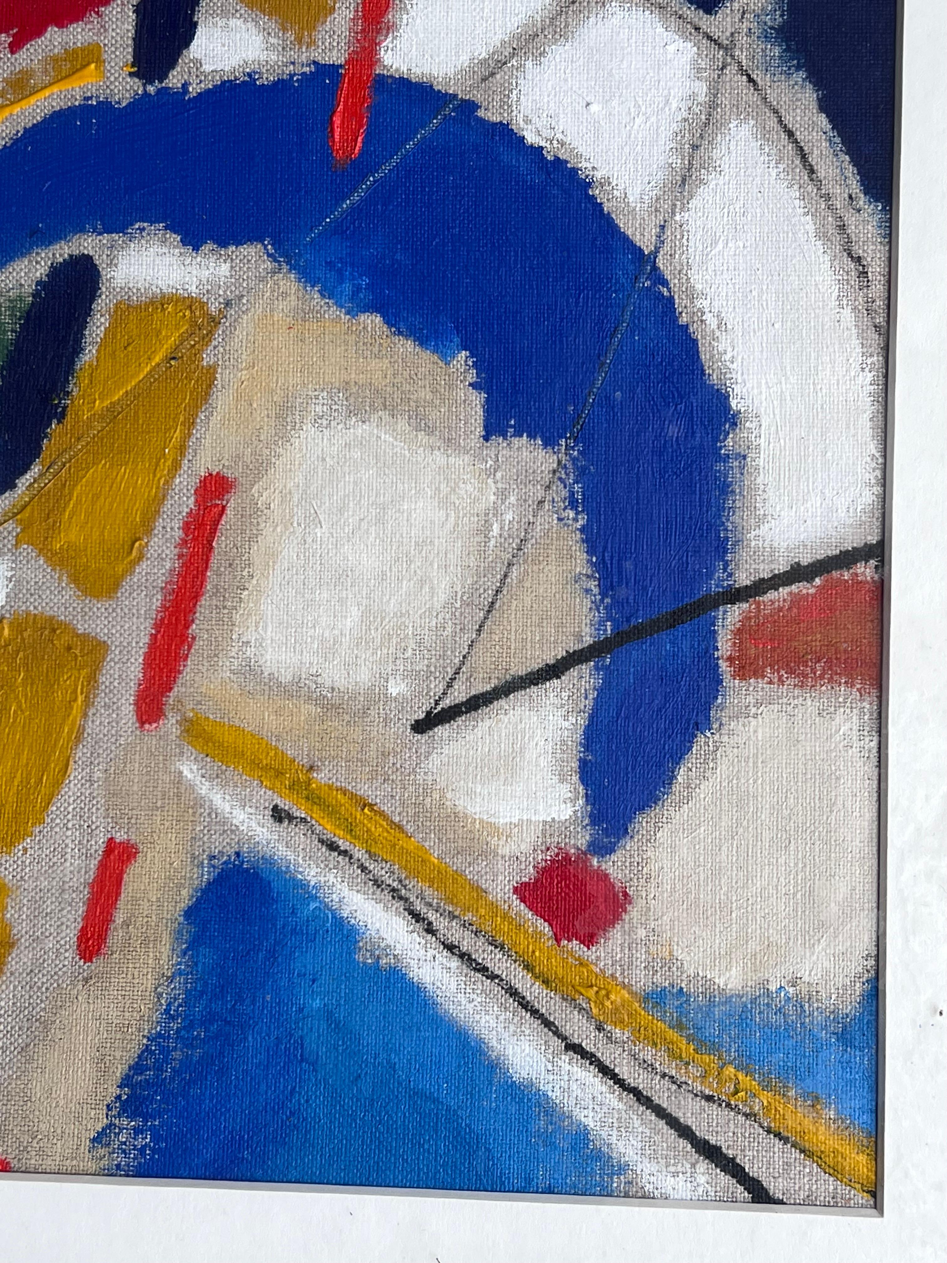 Modern French Cubist Abstract Colourful Signed Oil Painting in Frame For Sale 2