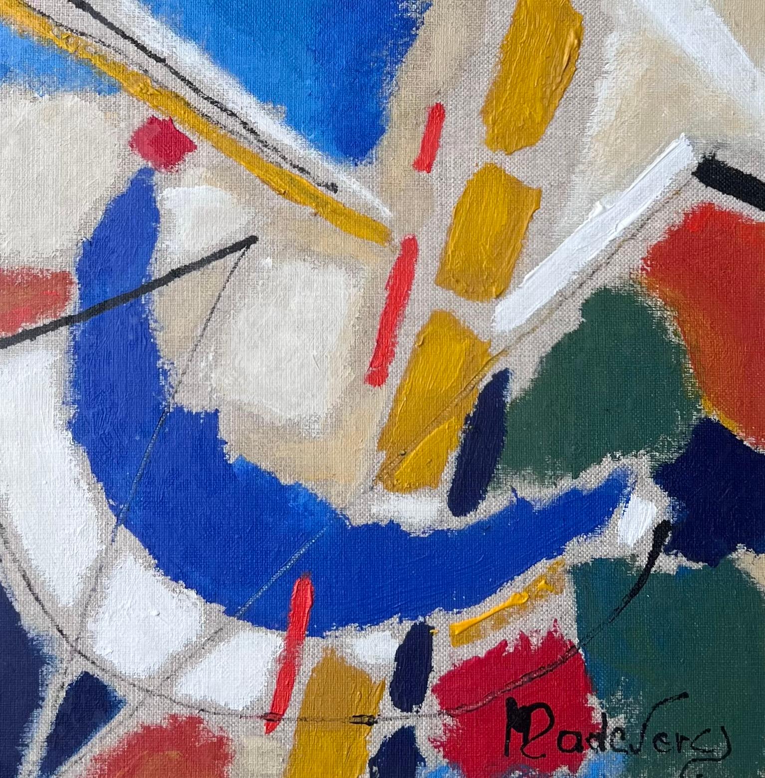 Peinture à l
huile moderne cubiste abstraite colorée signée dans un cadre