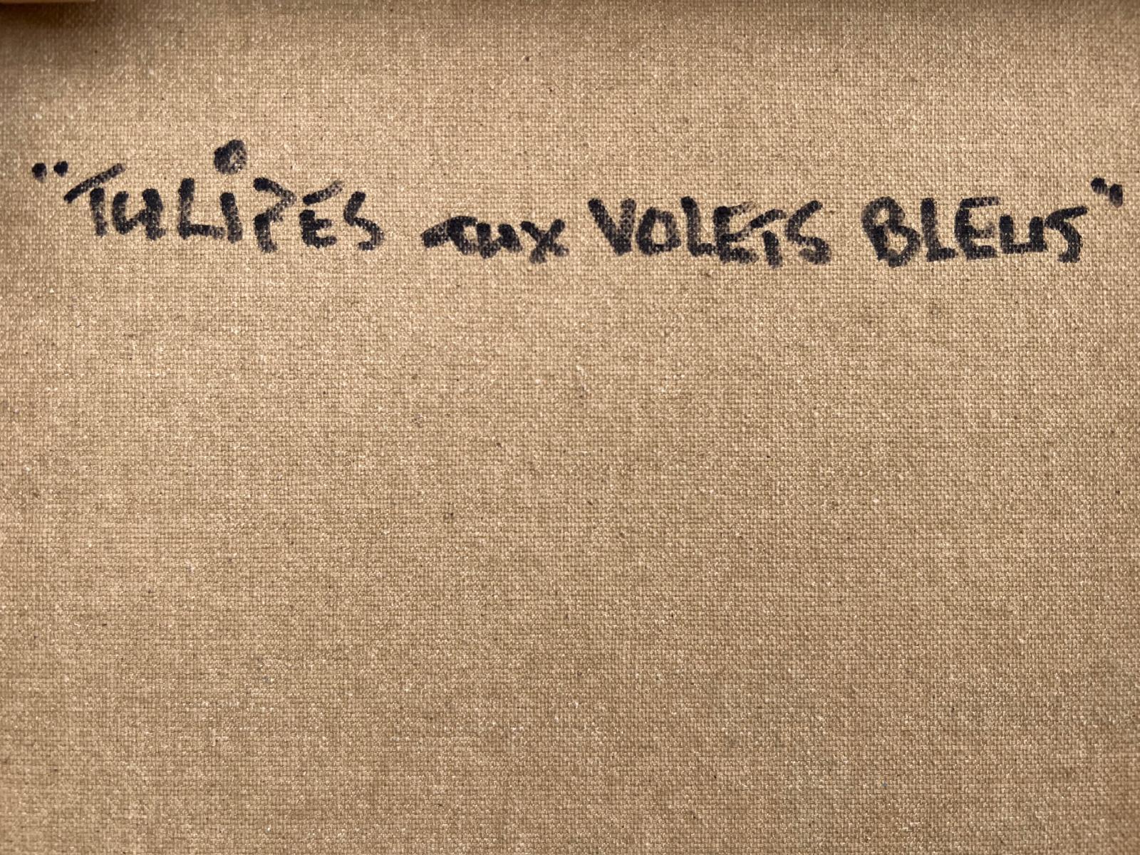 Peinture à l'huile française signée Tulipes et citrons dans une fenêtre ensoleillée Mer Méditerranée en vente 6