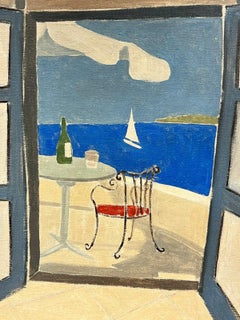 View from a Window over The Med Large 20th Century French Modernist Oil Canvas