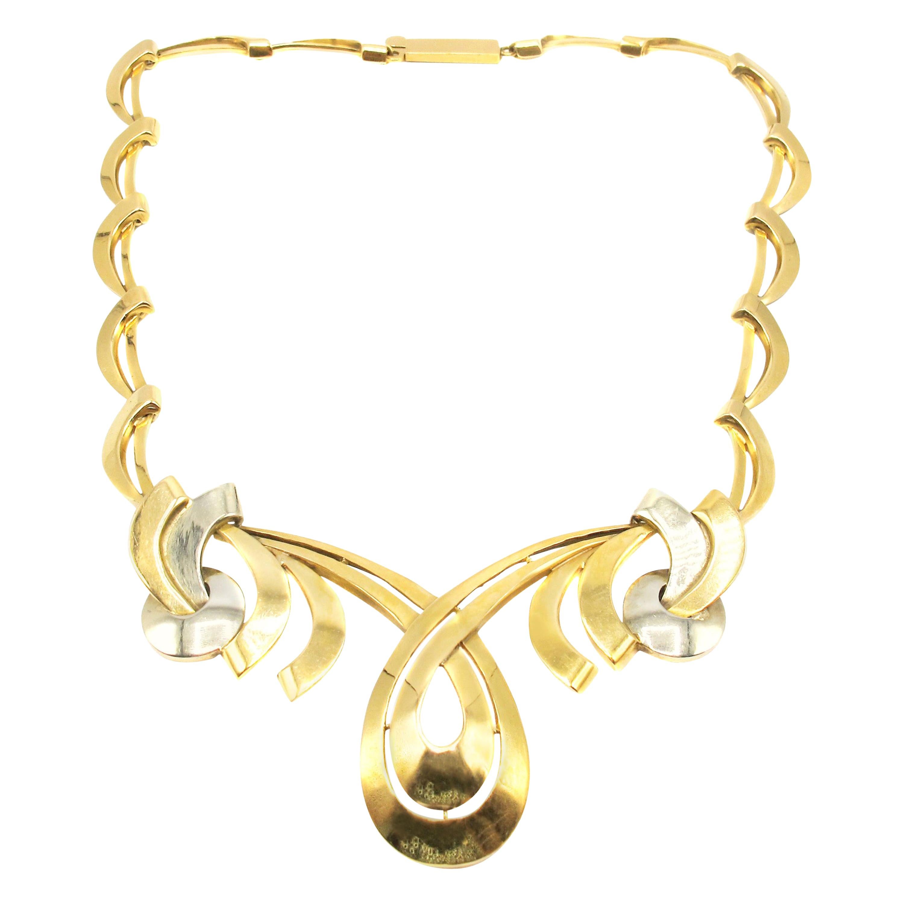 French Modernist 18 Karat Gold Necklace For Sale