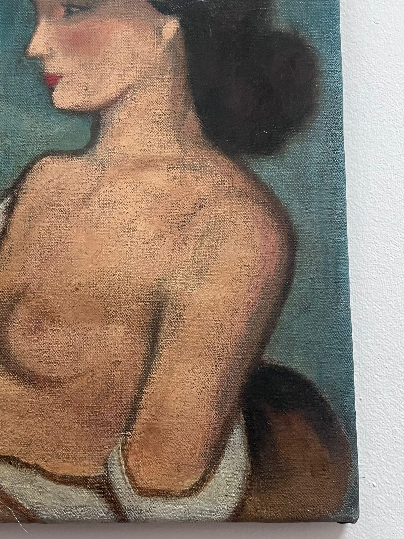 Retrato de una mujer desnuda
Modernista francés, fechado en 1940
firmado indistintamente 
óleo sobre lienzo, sin enmarcar
lienzo: 14 x 9,5 pulgadas
procedencia: colección privada, Francia
estado: muy bueno y en buen estado 