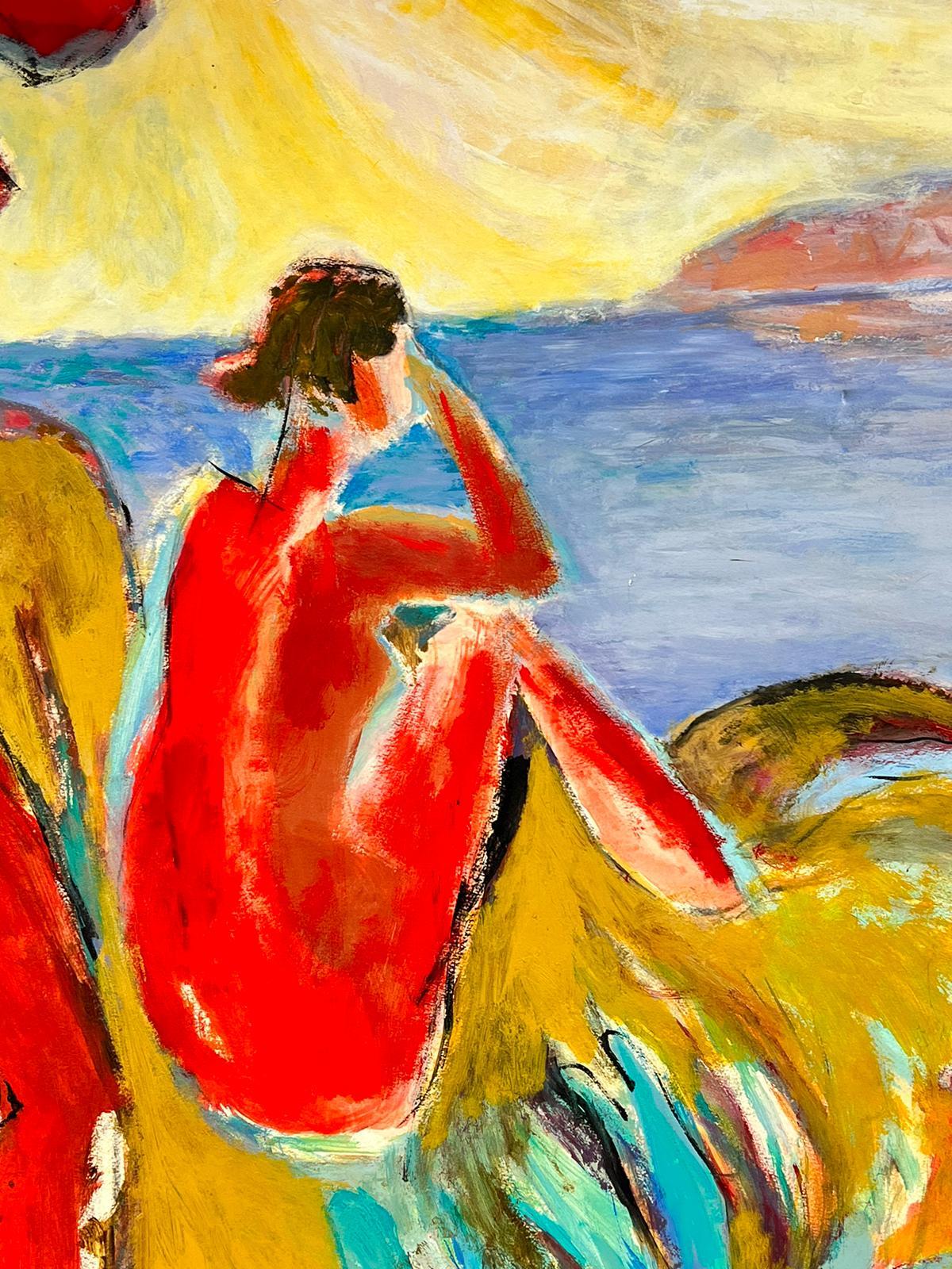 Follower of Henri Matisse Large Colorist Oil Female Bathers on Coastal Shore For Sale 1