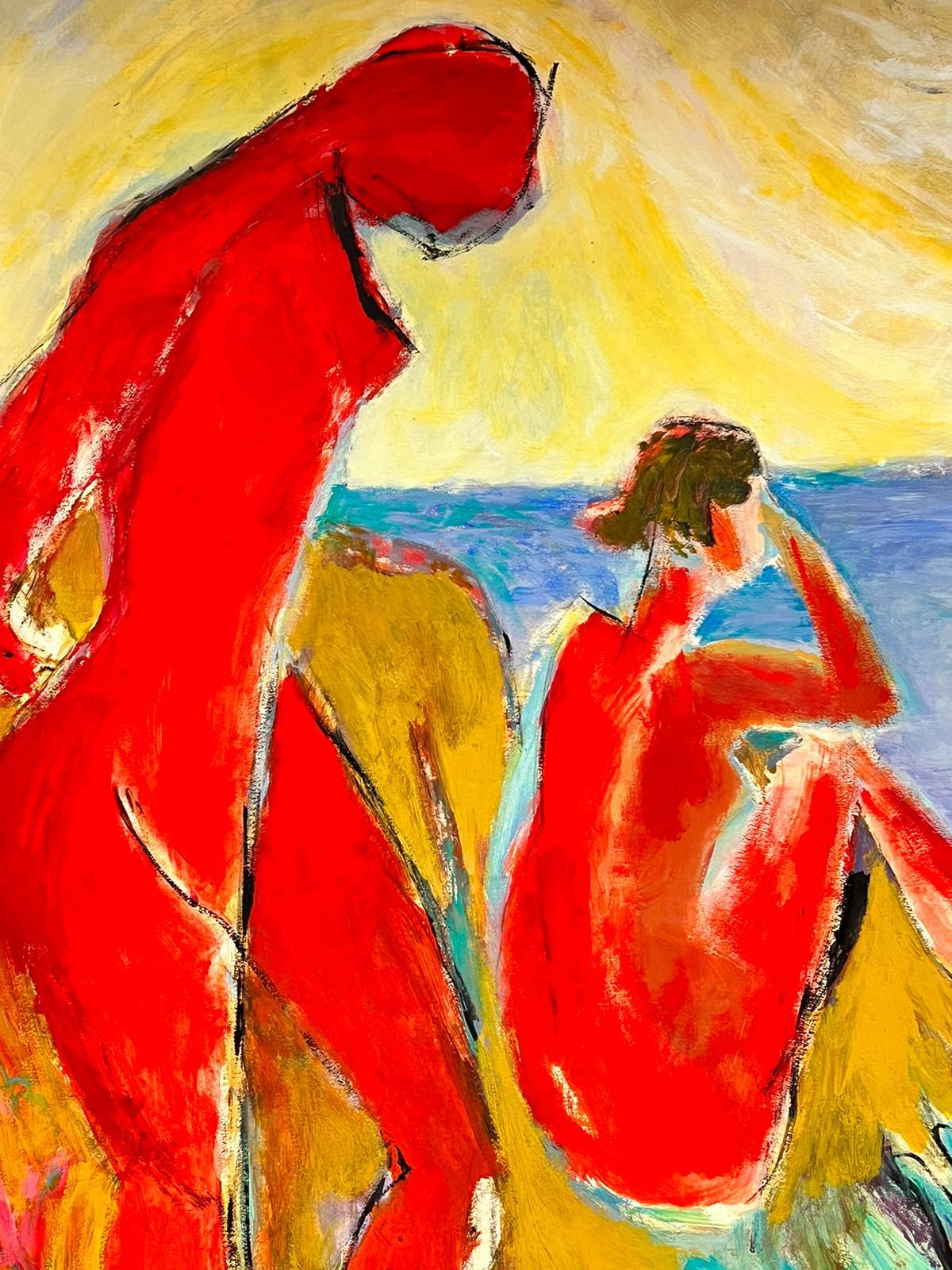 Suivre d'Henri Matisse, grande huile coloriste, femmes se baignant sur une côte en vente 2