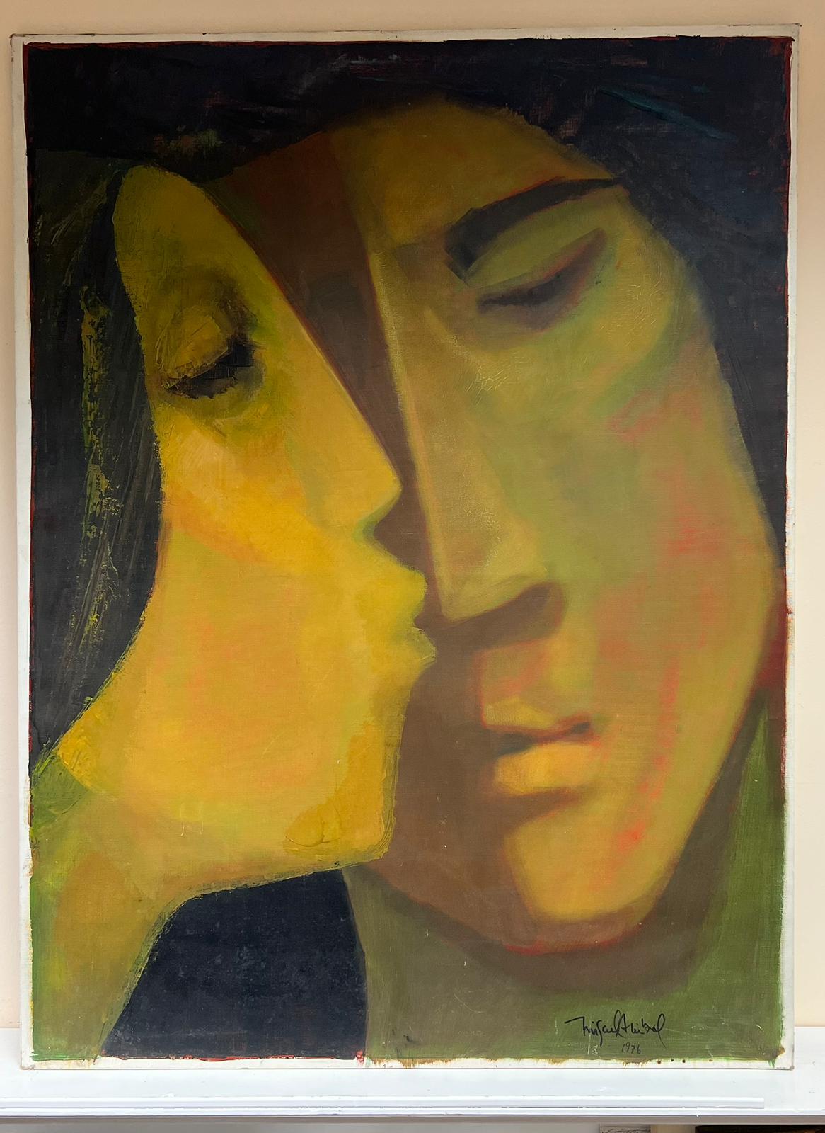 Énorme peinture à l'huile moderniste française représentant deux couples qui se baignent, signée - Painting de French Modernist