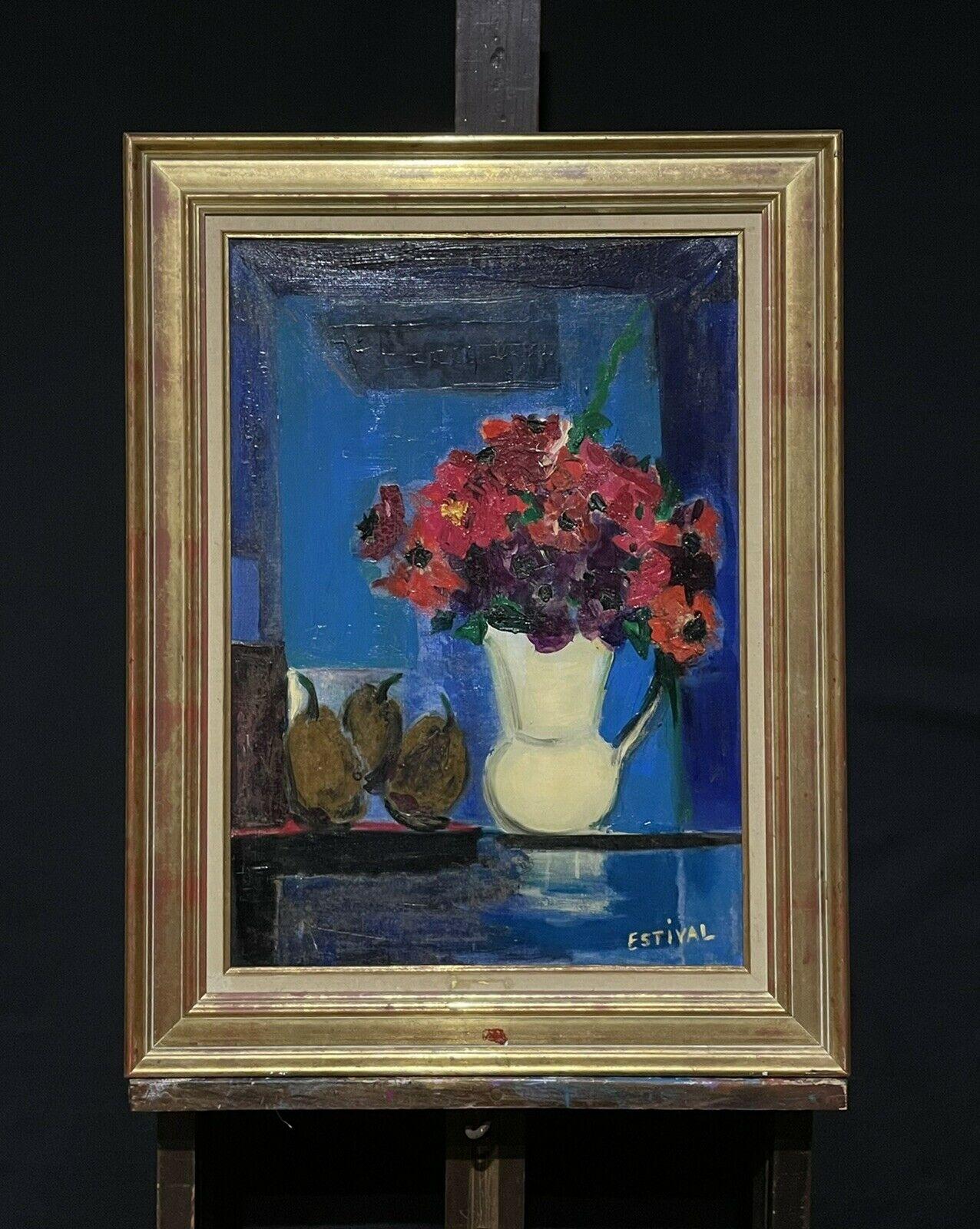 Grand vase moderniste français du 20ème siècle, natures mortes et fleurs dans un vase de Cannes - Painting de French Modernist