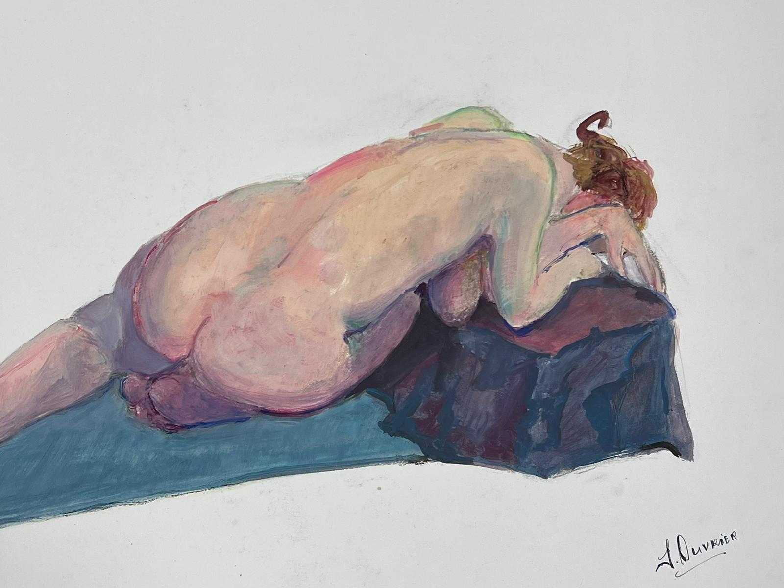 Lying Nude Lady Model 1970's French Modernist Painting Provence Collection For Sale 1