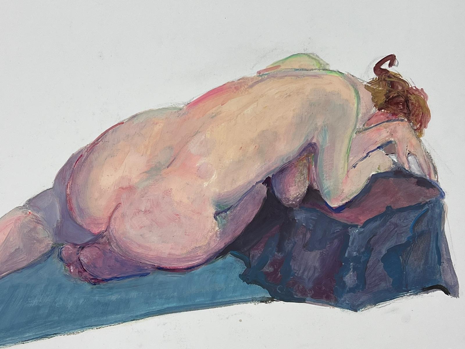 Lying Nude Lady Model 1970's French Modernist Painting Provence Collection For Sale 3