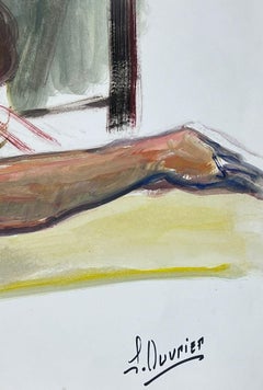 Modella donna nuda 1970's French Modernist Painting Provence Collection