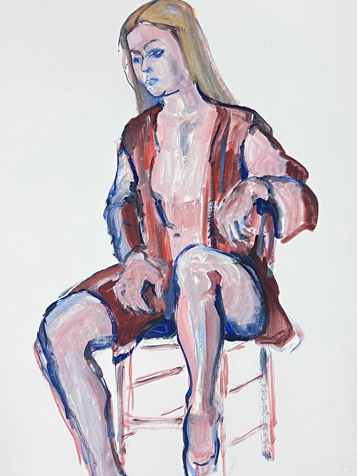 Posed Lady Model On Chair 1970's French Modernist Painting Provence Collection For Sale 1