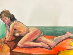 Reclining Nude Lady Model 1970's French Modernist Painting Provence Collection