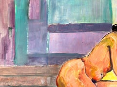 Modelo Dama Desnuda Reclinada Años 70 Pintura Modernista Francesa Colección Provence