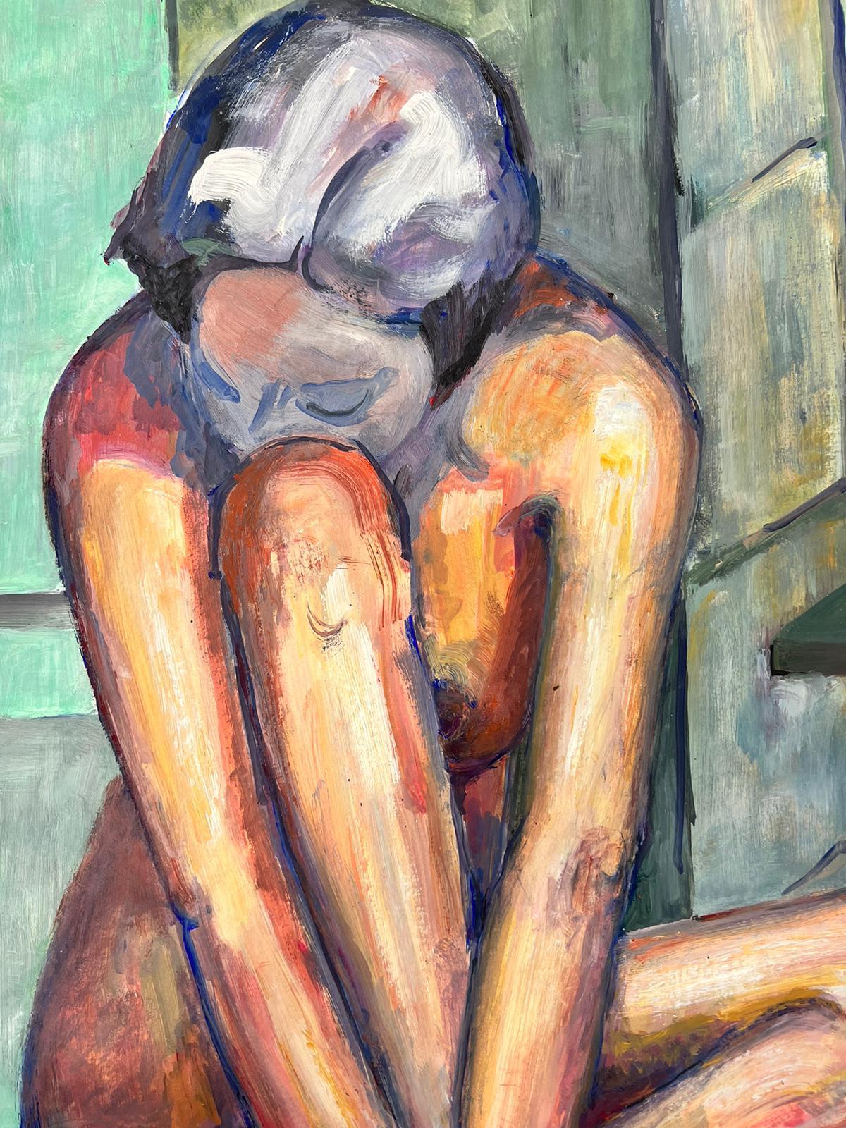 Peinture moderniste française d'une femme nue couchée des années 1970, collection Provence - Painting de French Modernist
