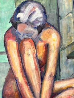 Reclining Nude Lady Model 1970's French Modernist Painting Provence Collection