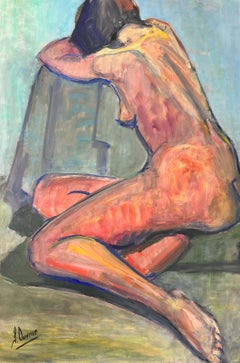 Reclining Nude Lady Model 1970's French Modernist Painting Provence Collection