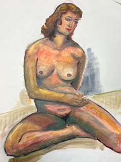 Liegesessel, Akt, Modell, französisches modernistisches Gemälde der Provence, 1970er Jahre