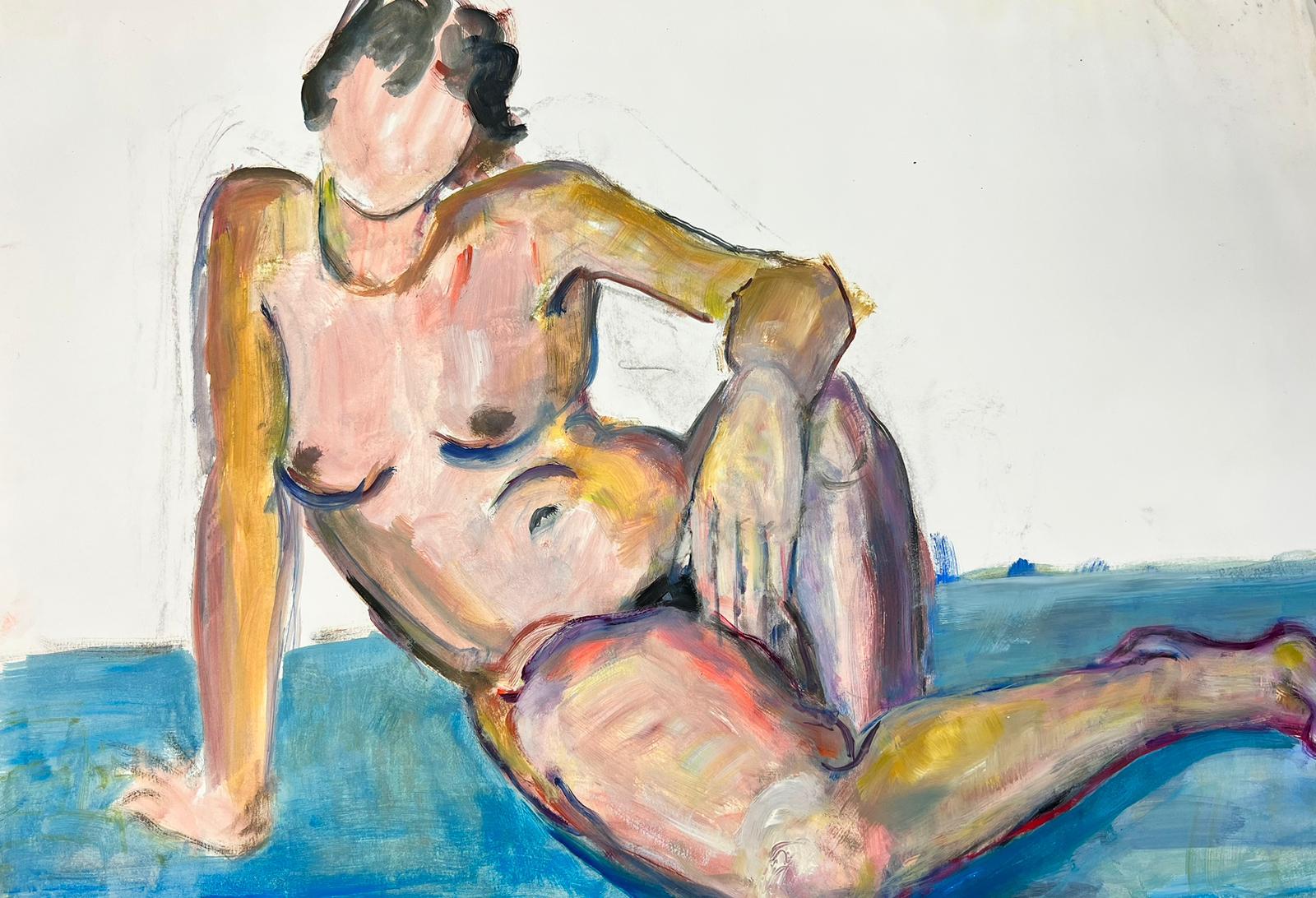 Reclining Nude Lady Model 1970's French Modernist Painting Provence Collection 1