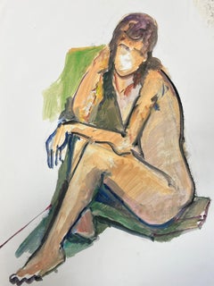 Peinture moderniste française d'une femme nue couchée des années 1970, collection Provence