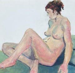 Reclining Nude Lady Model 1970's French Modernist Painting Provence Collection