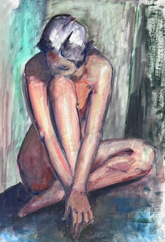 Liegesessel, Akt, Modell, französisches modernistisches Gemälde der Provence, 1970er Jahre