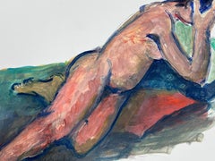Reclining Nude Lady Model 1970's French Modernist Painting Provence Collection
